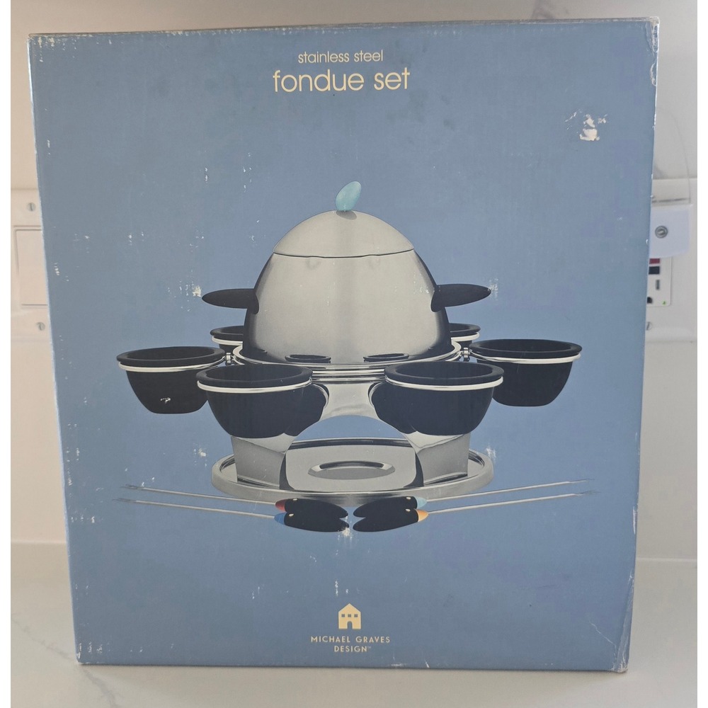 New Vintage Michael Graves Design Stainless Steel 21 Piece Fondue Set Lazy